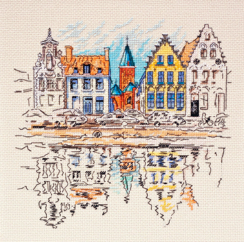 Siuvinėjimo kryželiu rinkinys „Spalvingas miestas“, 14 ct, 22×22 cm