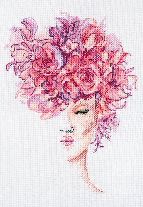 Siuvinėjimo kryželiu rinkinys Gėlių gracija, 14 ct, 22 spalvos, 15×18 cm