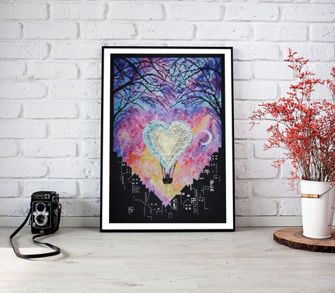 Siuvinėjimo kryželiu rinkinys „Meilė danguje“ 23×33, juodas 14 ct, karoliukai