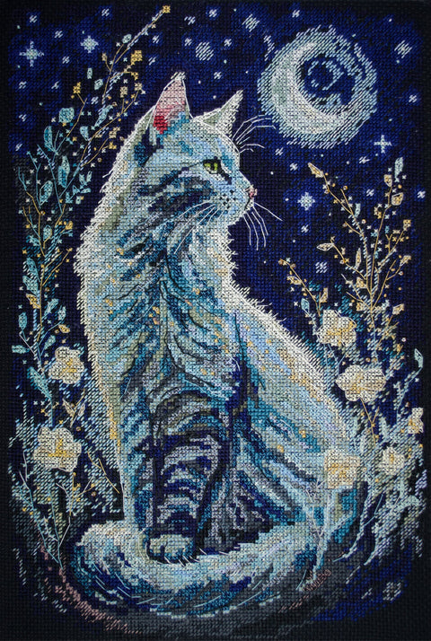 Siuvinėjimo kryželiu rinkinys „Naktinis svečias“ 22×32 cm, 14ct, su karoliukais