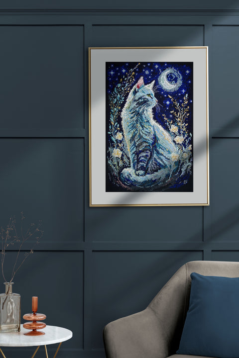 Siuvinėjimo kryželiu rinkinys „Naktinis svečias“ 22×32 cm, 14ct, su karoliukais