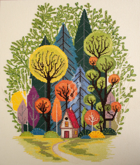 Siuvinėjimo kryželiu rinkinys „Jauku miške“, 14 ct, 32×41 cm, 25 spalvų