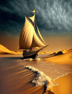 Tapybos rinkinys "A sailboat in the waves of the desert"