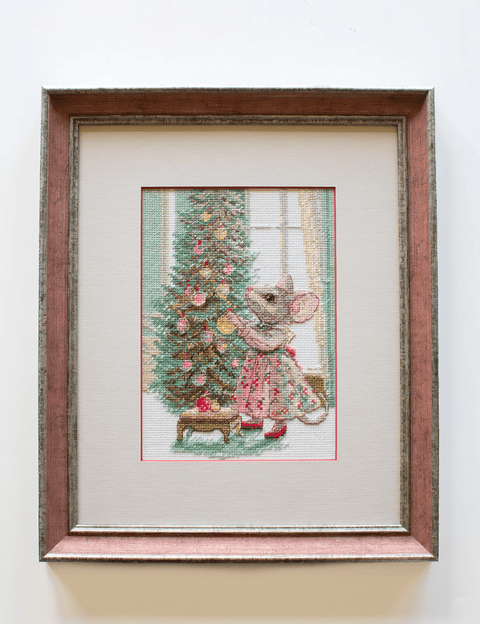 Kalėdinės pelės kryželiu siuvinėjimo rinkinys su Aida 14 ct 15×21 cm