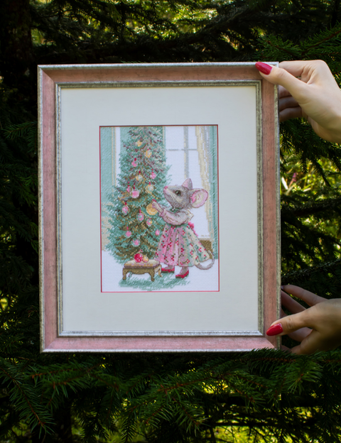 Kalėdinės pelės kryželiu siuvinėjimo rinkinys su Aida 14 ct 15×21 cm