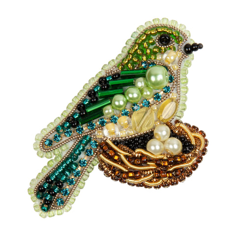 Karoliukų siuvinėjimo rinkinys brošei „Paukštis lizde“ Crystal Art