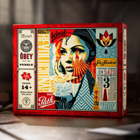 Theory11 OBEY dėlionė 1000 detalių su Shepard Fairey koliažu