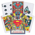 Superman žaidimo kortos Theory11 – priekinė pakuotė su S-herbu ir spalvotomis retro karalių bei damų iliustracijomis