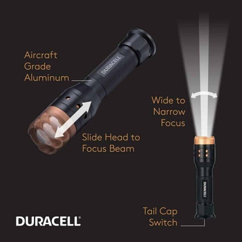 Duracell LED prožektorius 700 lm, fokusuojamas aliuminis žibintuvėlis