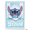 Kortų kaladė Bicycle Disney Stitch, šviesiai mėlyna pakuotė su Stitch išlendančiu pro plyšį, priekinis vaizdas