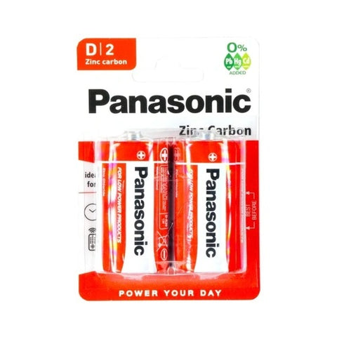 Panasonic D R20 cinko-anglies baterijos 1.5V, 2 vnt.