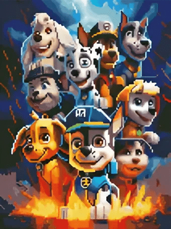 "PAW patrol" - Deimantinės mozaikos paveikslas ANT PORĖMIO