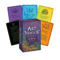 Art Magick kortų rinkinys su violetine dėže ir šešiais spalvotais įkvėpimo kortomis, skirtas kūrybai ir meditacijai