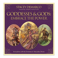Orakulų kortos Goddesses & Gods Stacey DeMarco, violetinė dėžutė su trimis ovaliais dievybių paveikslais priekyje