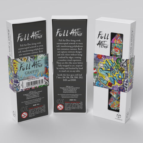 Q WORKSHOP Graffiti stalo RPG kauliukų rinkinys, 7 vnt – spalvoti full art