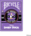 Bicycle kortų kaladė Daisy Duck — violetinė dėžutė su Daisy piešiniu, retro ženklais ir ryškiu priekio dizainu