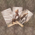 tarot kortos parodytos trys atviros kortos: lazdelės eilė, stambus karys su ietimi ir raitelis ant balto žirgo