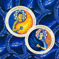 Orakulų kortos — dvi kortelės (Divine Masculine, Divine Feminine) meniniai variantai, mėlyno ir geltono kontrastas