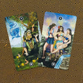 Tarot kortos su dviem iliustruotais variantais — 4 puodelių atvirkštinė scena ir 3 puodelių šventė