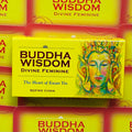 Buddha Wisdom smilkalai, geltona "Divine Feminine" pakuotė su spalvinga Budos figūra ant priekinės pusės, skirta ramiam aromatui