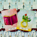 Lenormand kortos komplektas: rožinė Book ir žalia Ring kortos demonstruoja simbolių dizainą ir spalvas.