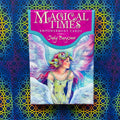 Įgalinimo kortos Magical Times – Jody Bergsma, rožinė ir turkio pakuotė su fėjos iliustracija, priekis ant spalvoto ornamentuoto fono