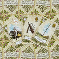 Lenormand kortos Old Style, trijų kortų išdėstymas: Paukščiai, Plakimas, Kirtys ant ornamentuotos pakuotės