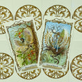 Tarot kortos akvarelinė versija, dvi atidengtos kortos (Four of Wands ir Five of Wands) peržengiamos virš ornamentinių nugarėlių