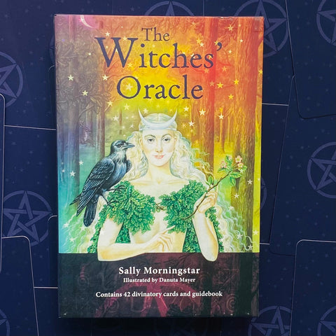 Orakulo kortų rinkinys The Witches' Oracle, spalvotas iliustruotas Sally Morningstar viršelis, 42 kortos ir vadovas