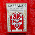 Kabbalah orakulo kortų rinkinys Cherry Gilchrist, raudona dėžutė su gyvenimo medžio diagramą ant priekio ir raudonais kortų fonais