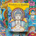 kortų rinkinys Wisdom of the Buddha geltonoje dėžutėje, dėžutės priekinė pusė su Budos iliustracija ir ryškiais ornamentais fone