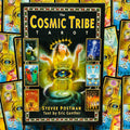 Cosmic Tribe tarot kortų rinkinys Stevee Postman — dėžutės priekinis viršelis su geltonais ir žaliais mistiniais motyvais, artimas planas pirkimui