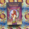 Orakulo kortų rinkinys "For the Love of Dragons" violetinė dėžutė su raudonplauke fėja ir mažais drakonėliais, centre ant raštuoto fono