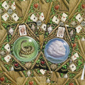 tarot kortos atvertos dviem variantų pavyzdys: centrinės kortos su žalia gyvate ir kita su debesies veidu skaidriu kupolu