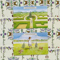 Tarot kortos, dvi atviros akvarelinės kortos (Ace of Swords ir Two of Swords) su labirintu, katinu ir zuikiais ant gėlėto nugarėlių fono