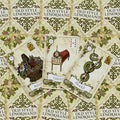 Old Style Lenormand kortos atverstos trys kortos (Bouquet, Coffin, Snake) ant ornamentuoto nugarėlių fono
