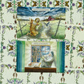 tarot kortos dvi atviros „Swords“ kortos (Eight ir Nine of Swords) ant dekoratyvaus gėlių fono, aiškiai matoma kortų iliustracija