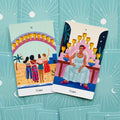 Tarot kortos – pora spalvingų Taurių (10 ir 9) kortų su moterų iliustracijomis ant turkio nugarėlių