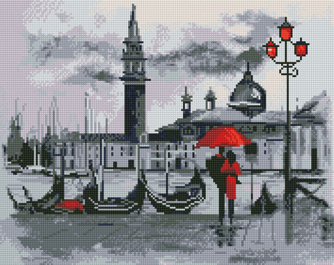 "A romantic meeting in Venice" - Deimantinės mozaikos paveikslas ANT PORĖMIO