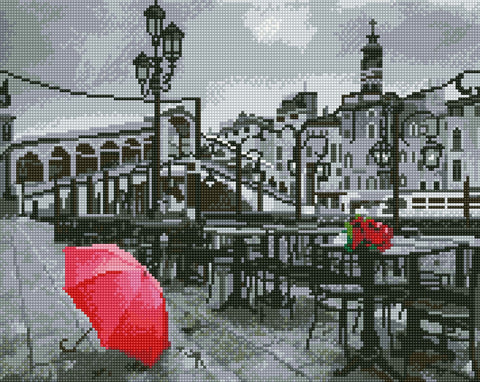 "Roses in a Venetian cafe" - Deimantinės mozaikos paveikslas ANT PORĖMIO