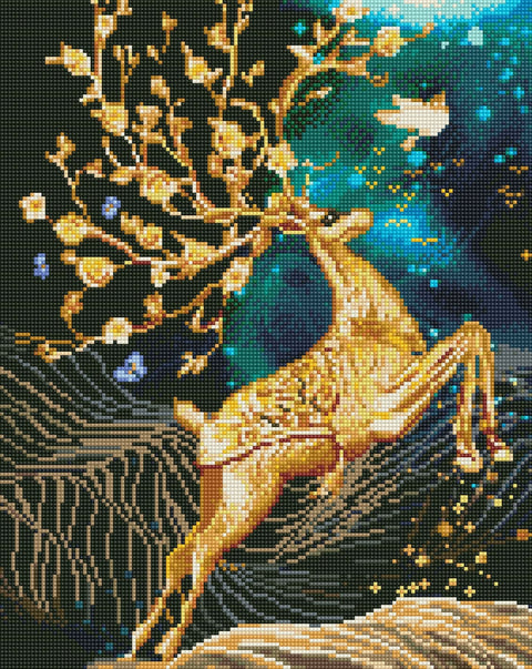 "Golden deer" - Deimantinės mozaikos paveikslas ANT PORĖMIO