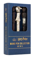Rašiklių rinkinys Harry Potter: 3 magiškos lazdelės formos tušinukai mėlyname dėkle, kiekvienas skirtingos tekstūros
