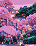 Tapyba Pagal Skaičius: „Japonijos miestelis vyšnių žieduose“ 40x50 cm