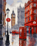 Tapyba Pagal Skaičius: „Londono gatvė su Big Benu ir raudona telefono būdele“ 40x50 cm