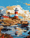 Tapyba Pagal Skaičius: „Švyturys ir valčių uostas“ 40x50 cm