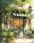 Tapyba Pagal Skaičius: „Žavi žalia gatvės kavinė“ 40x50 cm