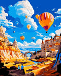 Tapyba Pagal Skaičius: „Oro balionai virš kanjono miestelio“ 40x50 cm