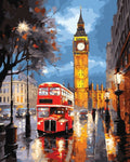 Tapyba Pagal Skaičius: „Londono vakaras – Big Benas ir raudonas autobusas“ 40x50 cm