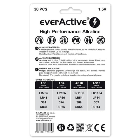 EverActive šarminių tablečių baterijų rinkinys AG3, AG4, AG10, AG13