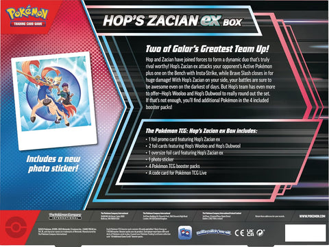 Pokémon TCG Hop'o Zacian ex dėžė (anglų) – promo korta, 4 pakeliai